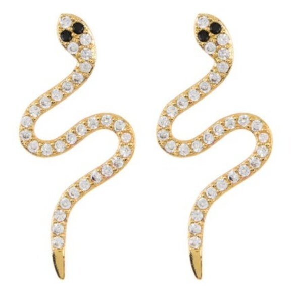 14K Gold Plated Sterling Silver Snake StudEarrings - Picture 1 of 6